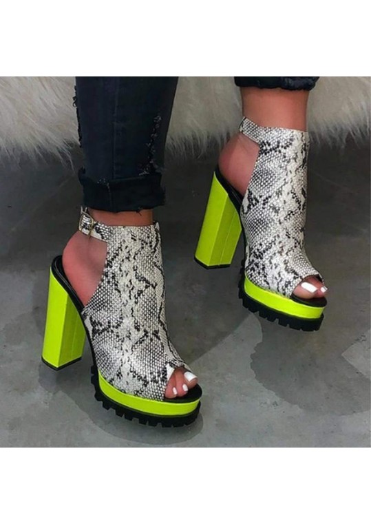 Fashion Women Sexy Leopard Snake Suede Upper Peep Toe Chunky Heels Sling Back Platform 