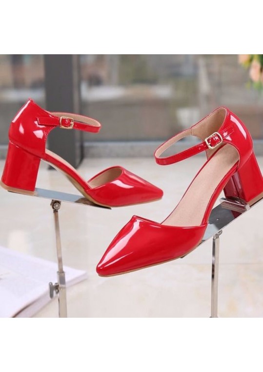 Size:3-8.5 Women Simple Style Buckle Strap Block Heels