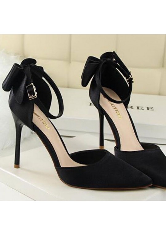 Size 4.5-11 Women Sexy Pointed Toe Buckle Strap Bowknot Pattern High Heel Shoes