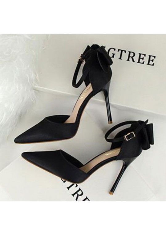 Size 4.5-11 Women Sexy Pointed Toe Buckle Strap Bowknot Pattern High Heel Shoes