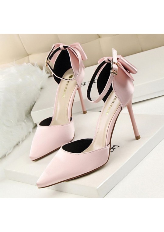 Size 4.5-11 Women Sexy Pointed Toe Buckle Strap Bowknot Pattern High Heel Shoes