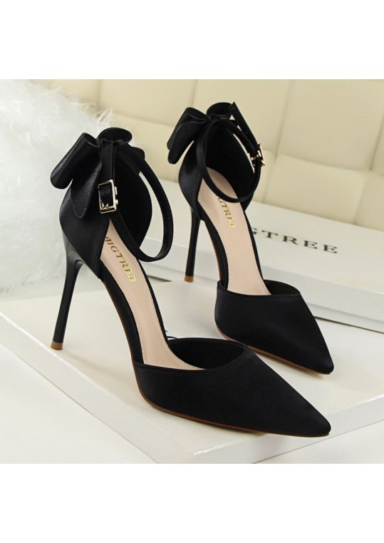 Size 4.5-11 Women Sexy Pointed Toe Buckle Strap Bowknot Pattern High Heel Shoes