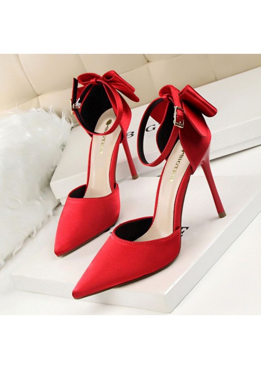 Size 4.5-11 Women Sexy Pointed Toe Buckle Strap Bowknot Pattern High Heel Shoes