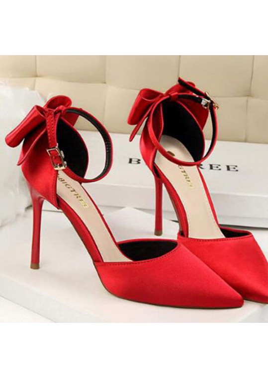 Size 4.5-11 Women Sexy Pointed Toe Buckle Strap Bowknot Pattern High Heel Shoes