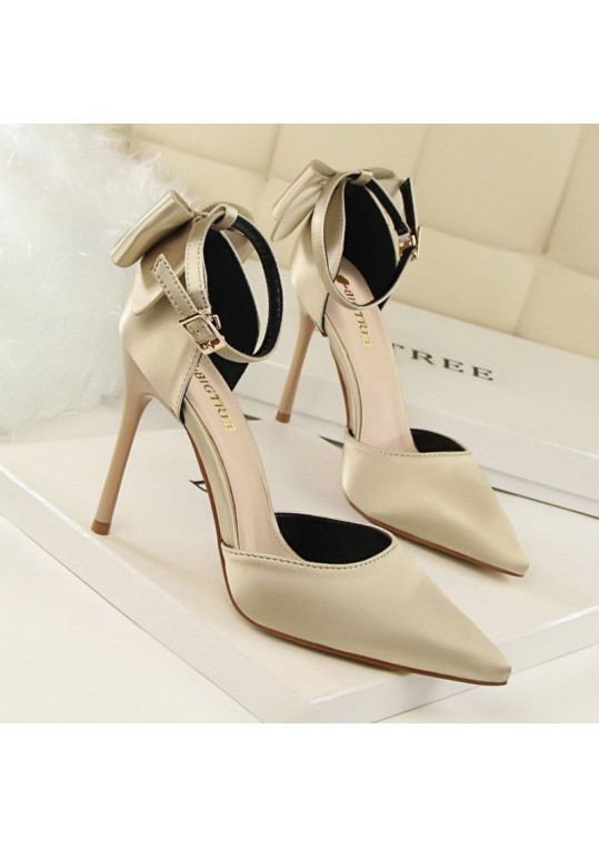 Size 4.5-11 Women Sexy Pointed Toe Buckle Strap Bowknot Pattern High Heel Shoes