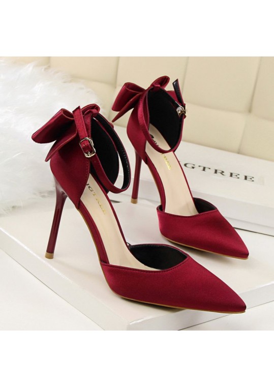 Size 4.5-11 Women Sexy Pointed Toe Buckle Strap Bowknot Pattern High Heel Shoes