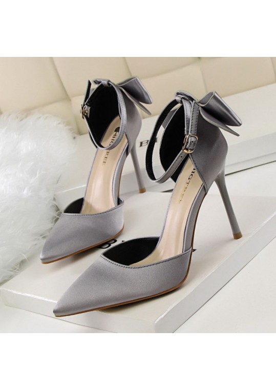 Size 4.5-11 Women Sexy Pointed Toe Buckle Strap Bowknot Pattern High Heel Shoes