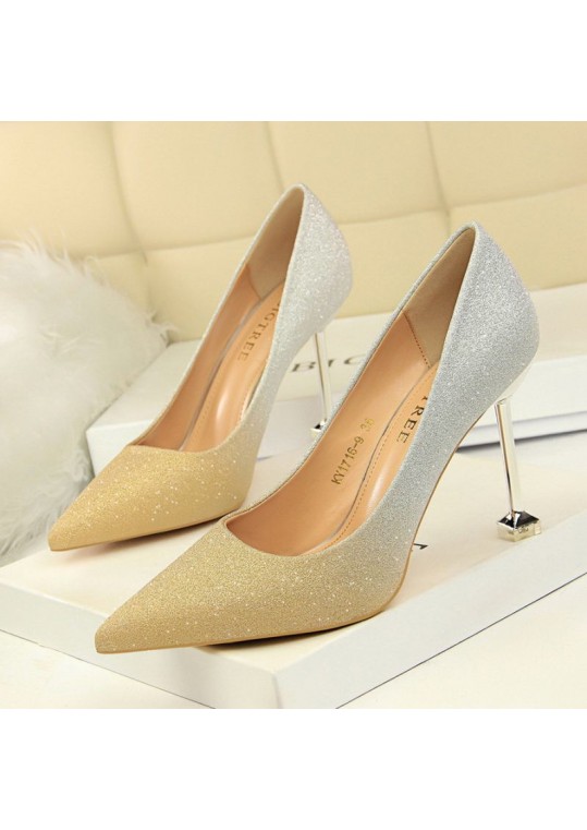 Size 4.5-8.5 Women Fashion Shiny Gradient Color Design Pointed Toe Stiletto Shoes Pumps