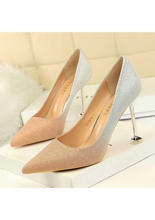 Size 4.5-8.5 Women Fashion Shiny Gradient Color Design Pointed Toe Stiletto Shoes Pumps