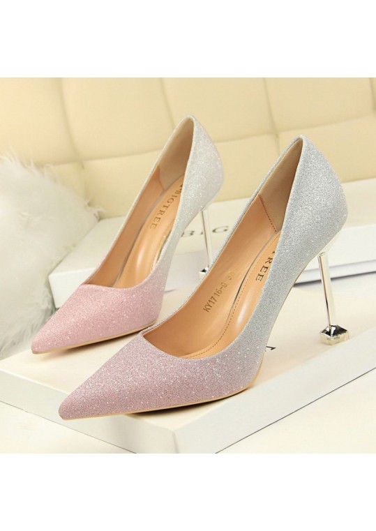 Size 4.5-8.5 Women Fashion Shiny Gradient Color Design Pointed Toe Stiletto Shoes Pumps