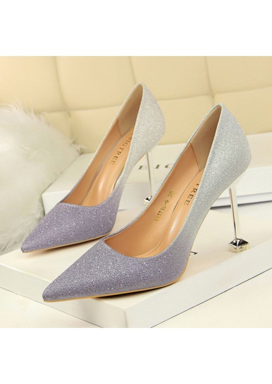 Size 4.5-8.5 Women Fashion Shiny Gradient Color Design Pointed Toe Stiletto Shoes Pumps