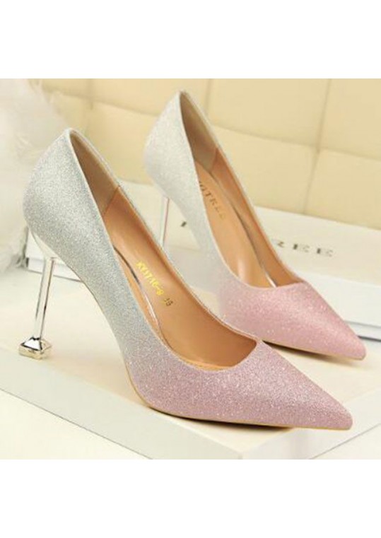 Size 4.5-8.5 Women Fashion Shiny Gradient Color Design Pointed Toe Stiletto Shoes Pumps