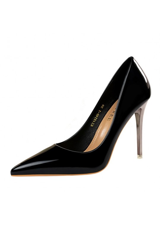 Metal High Heel Shiny Patent Leather Pointed Toe Sexy Women Pumps