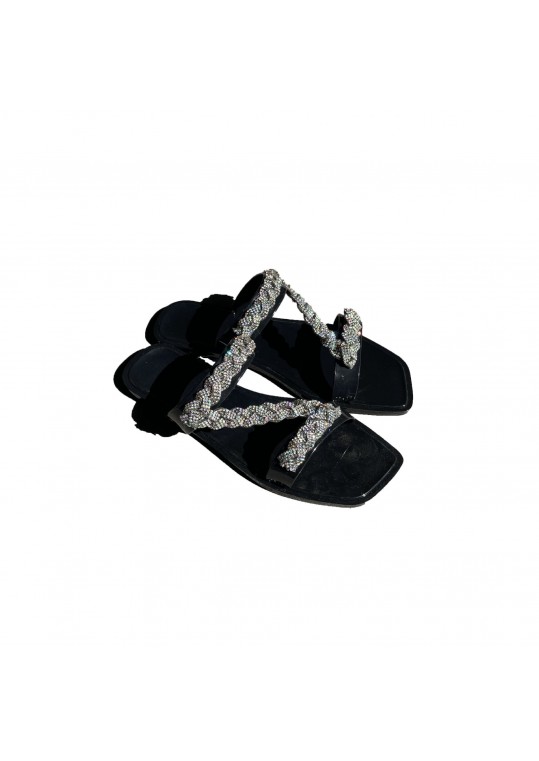 Women Fashion Rhinestone Decorative Square Toe Flat 