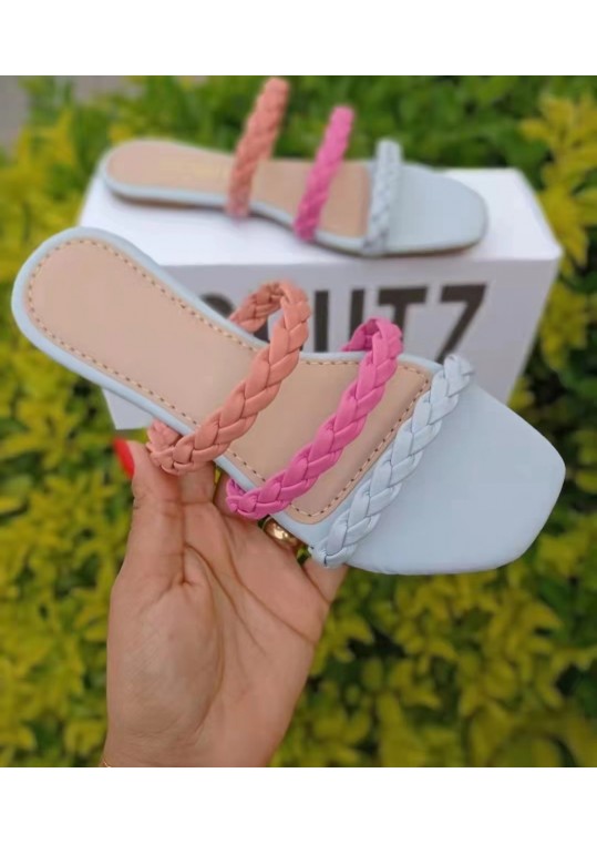 Fashion Square Toe Flat Woven Hollow 