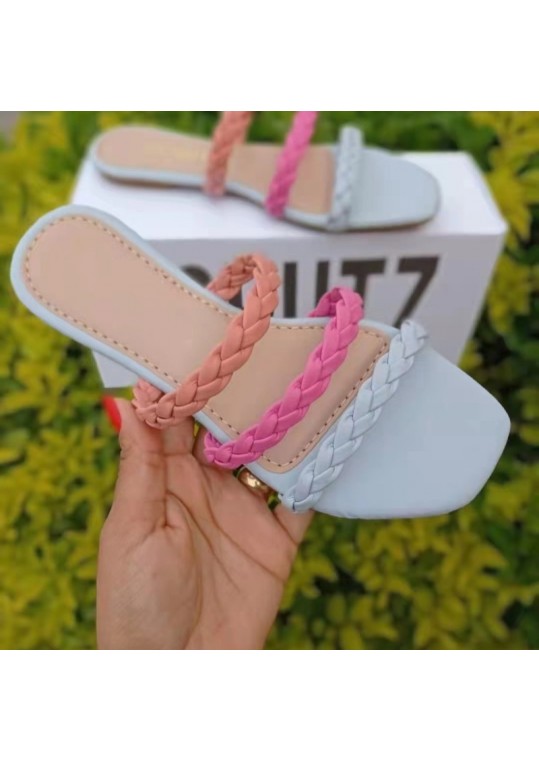 Fashion Square Toe Flat Woven Hollow 