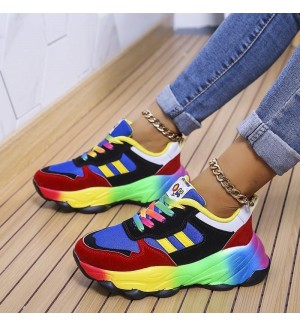 Plus Size Women Fashion Platform Color Block Platform 