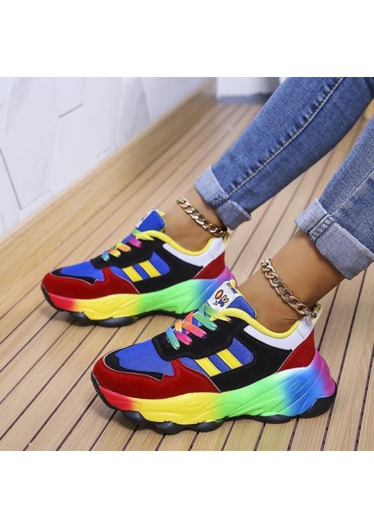 Plus Size Women Fashion Platform Color Block Platform 