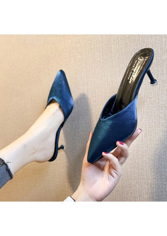 Women Fashion Pointed Toe Solid Color High Heel Mules