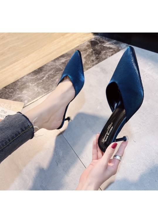 Women Fashion Pointed Toe Solid Color High Heel Mules