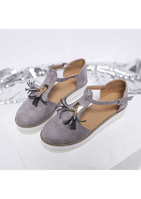 Plus Size Women Fashion Round Toe Vintage Tassel Flat 