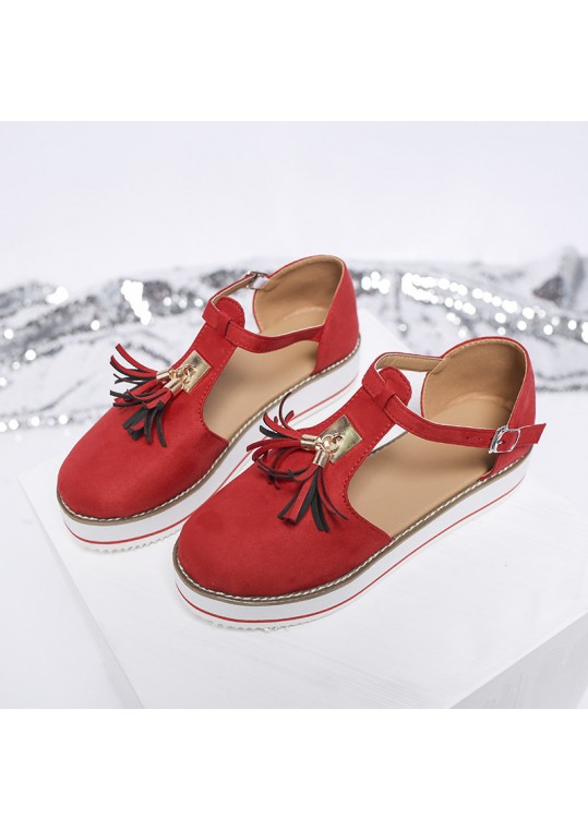 Plus Size Women Fashion Round Toe Vintage Tassel Flat 