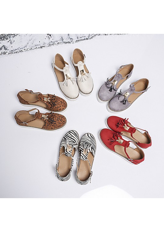 Plus Size Women Fashion Round Toe Vintage Tassel Flat 