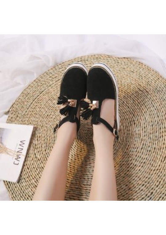 Plus Size Women Fashion Round Toe Vintage Tassel Flat 