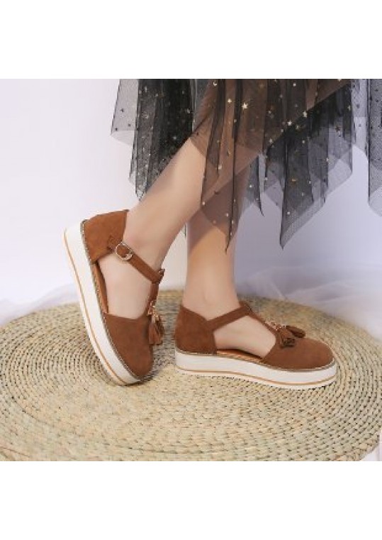 Plus Size Women Fashion Round Toe Vintage Tassel Flat 