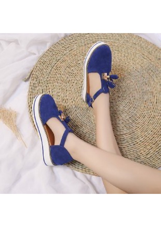 Plus Size Women Fashion Round Toe Vintage Tassel Flat 