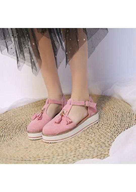 Plus Size Women Fashion Round Toe Vintage Tassel Flat 