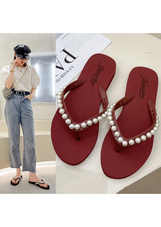 Women Fashion Pearl Rhinestone Flat 