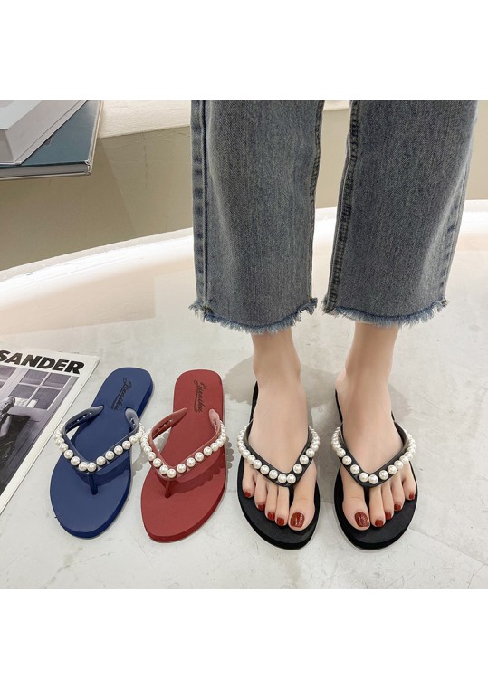 Women Fashion Pearl Rhinestone Flat 