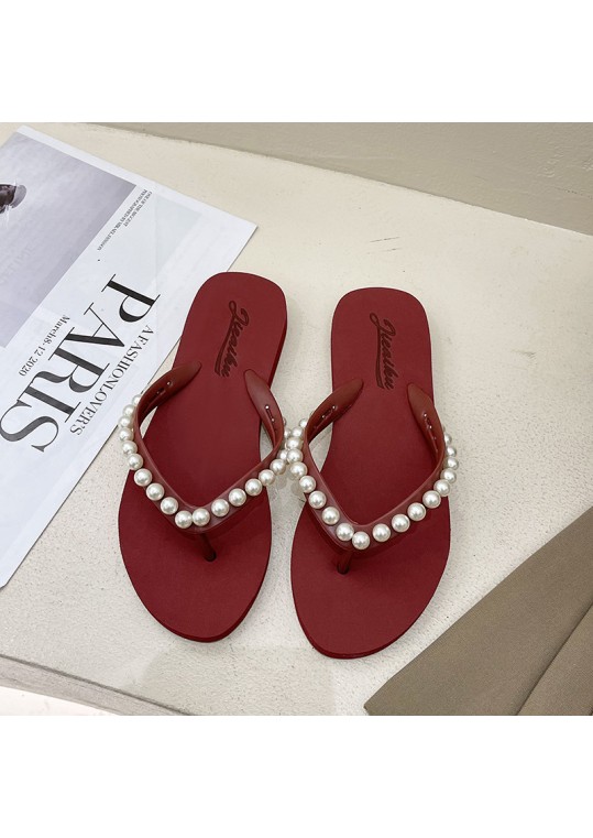 Women Fashion Pearl Rhinestone Flat 