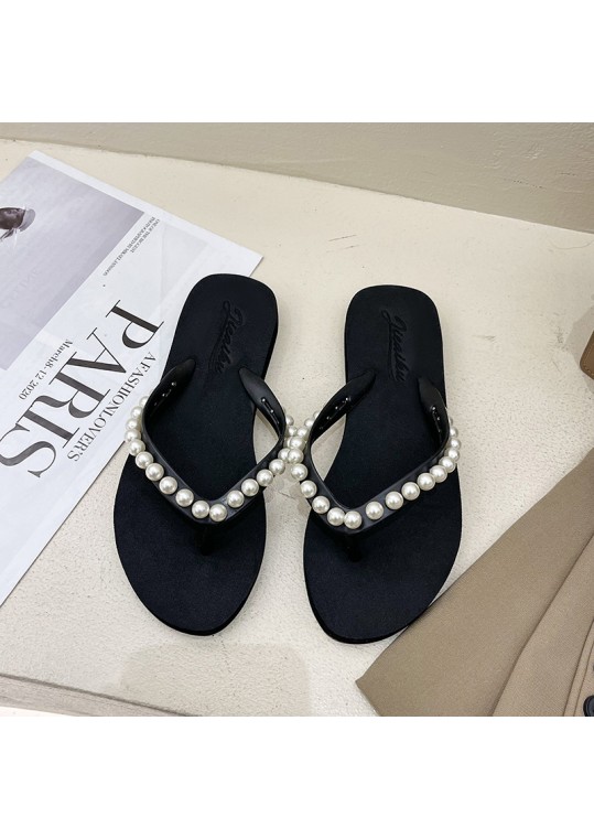 Women Fashion Pearl Rhinestone Flat 