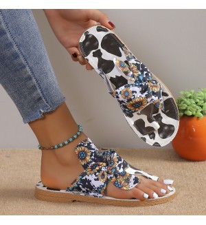 Plus Size Women Printed Bow Flat 