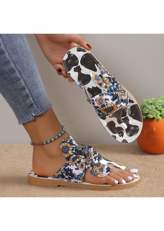 Plus Size Women Printed Bow Flat 