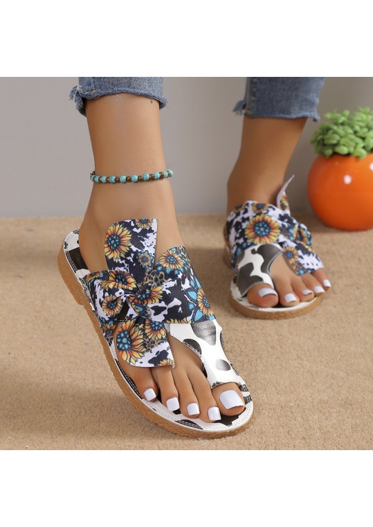 Plus Size Women Printed Bow Flat 