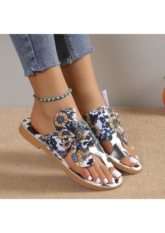 Plus Size Women Printed Bow Flat 