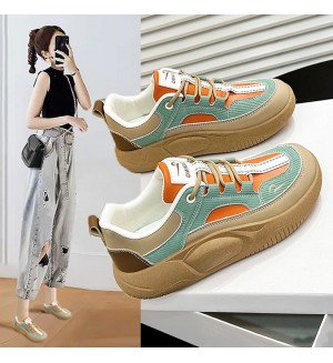 Women Fashion Platform Contrast Color Lace-Up 