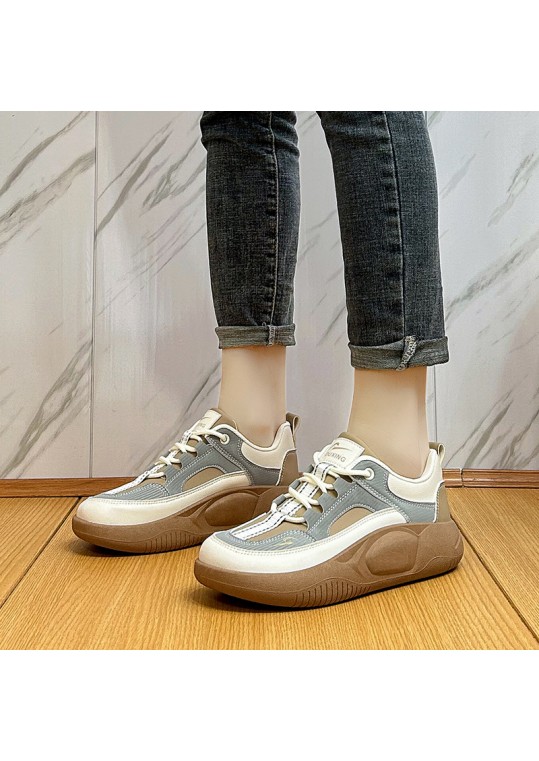 Women Fashion Platform Contrast Color Lace-Up 