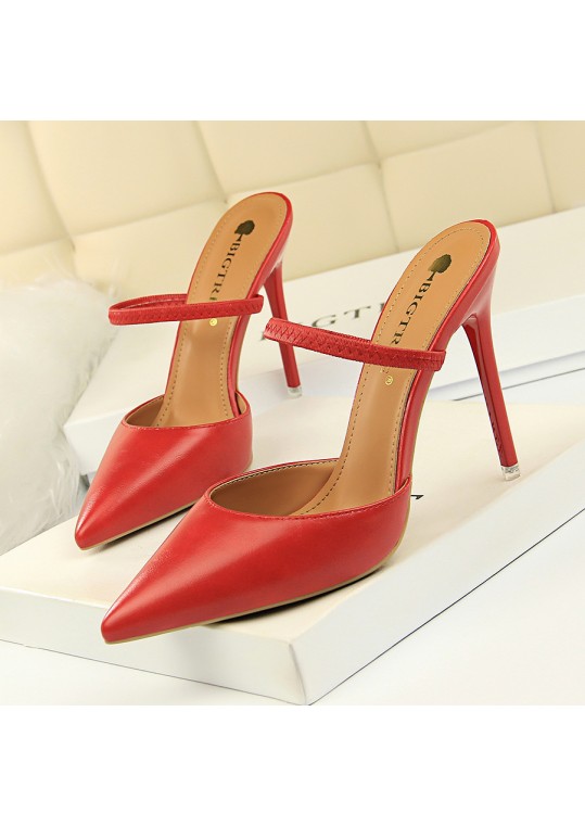 Women Fashion Sexy PU Solid Color Pointed Toe Stiletto Heel 