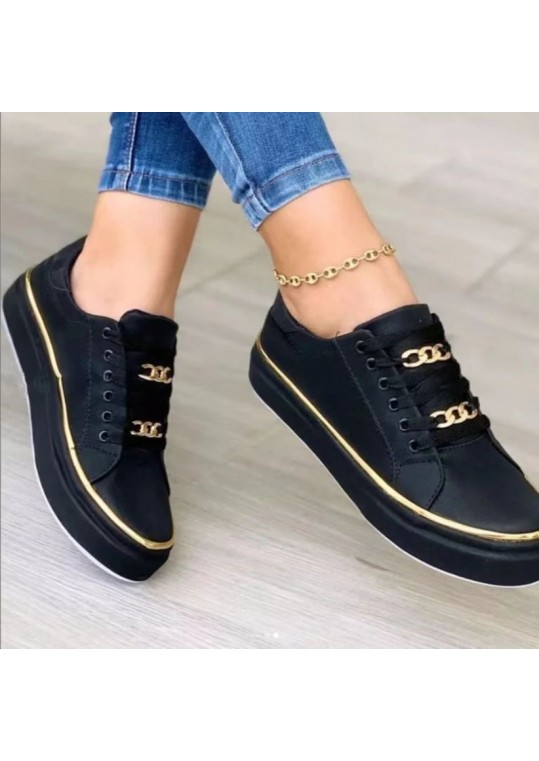 Women Fashion Casual Plus Size Thick-Soled Chain Lace-Up 