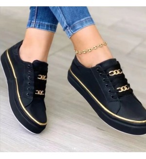 Women Fashion Casual Plus Size Thick-Soled Chain Lace-Up 