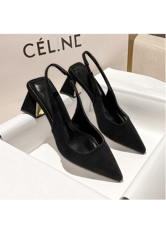 Women Fashion Suede Pointed Toe Heel Hollow Out Heels