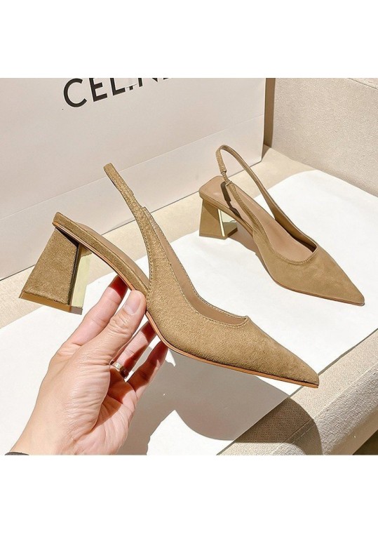 Women Fashion Suede Pointed Toe Heel Hollow Out Heels