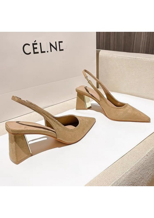 Women Fashion Suede Pointed Toe Heel Hollow Out Heels