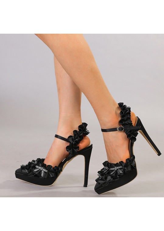 Women'S Sexy Lace Bow Stiletto Heel Platform Pointed Heels