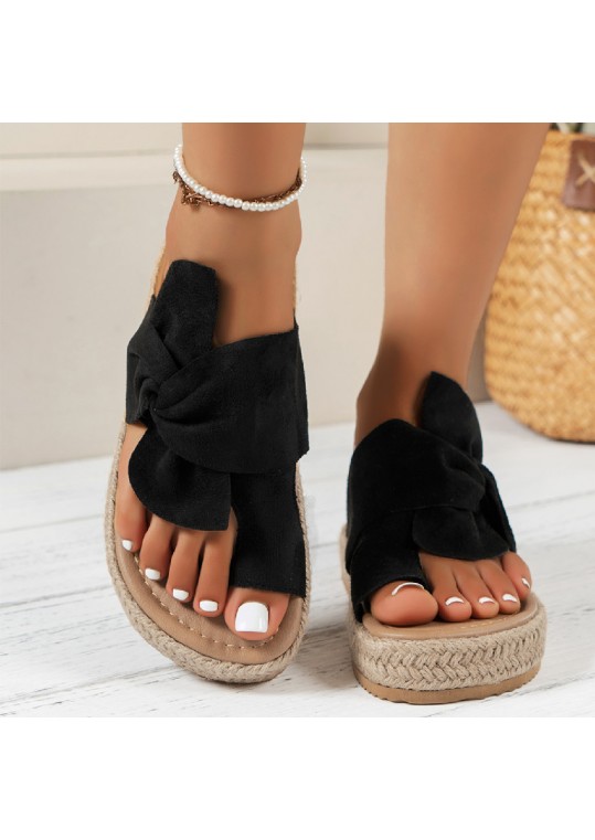 Summer Women Casual Plus Size Straw Woven Thick-Soled Bow 