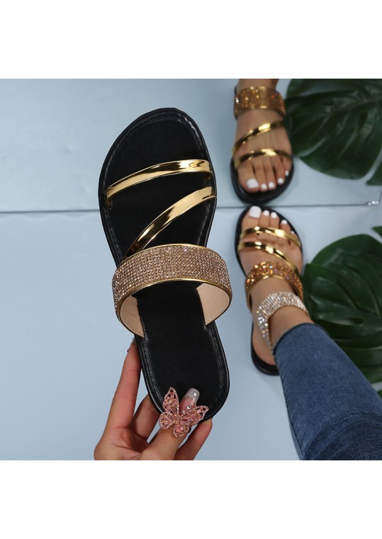 Summer Women Casual Plus Size Rhinestone Flat 3 With Round Toe